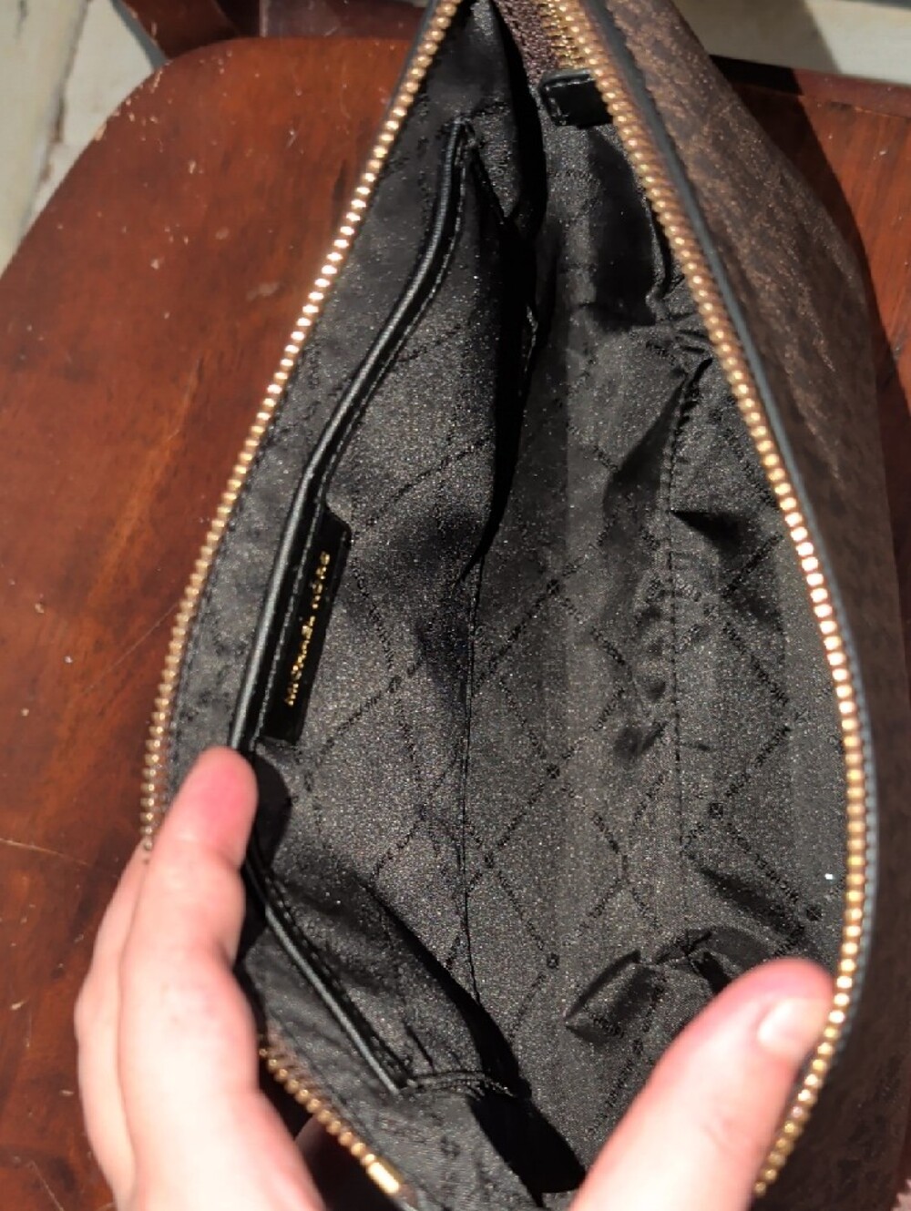 Michael Kors Black Leather Satchel with Monogram Crossbody Pouch - Picture 5 of 5
